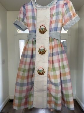 Pastel Plaid Girls' Easter Basket Applique Dress